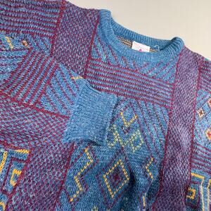 Vintage Peter Jon Abstract Knit Sweater L Geometric 90s